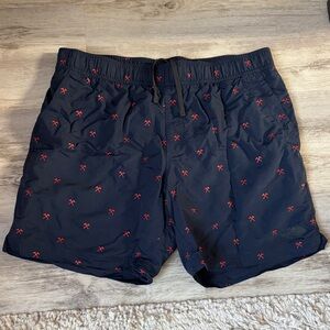 The North Face Dark Blue Swim Trunks with Red Accents - Size Large